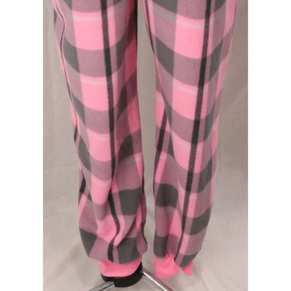 Secret Treasures Pink Gray Plaid Fleece Pajamas Size Medium 8 10 VTG Footless 1 - Picture 4 of 11